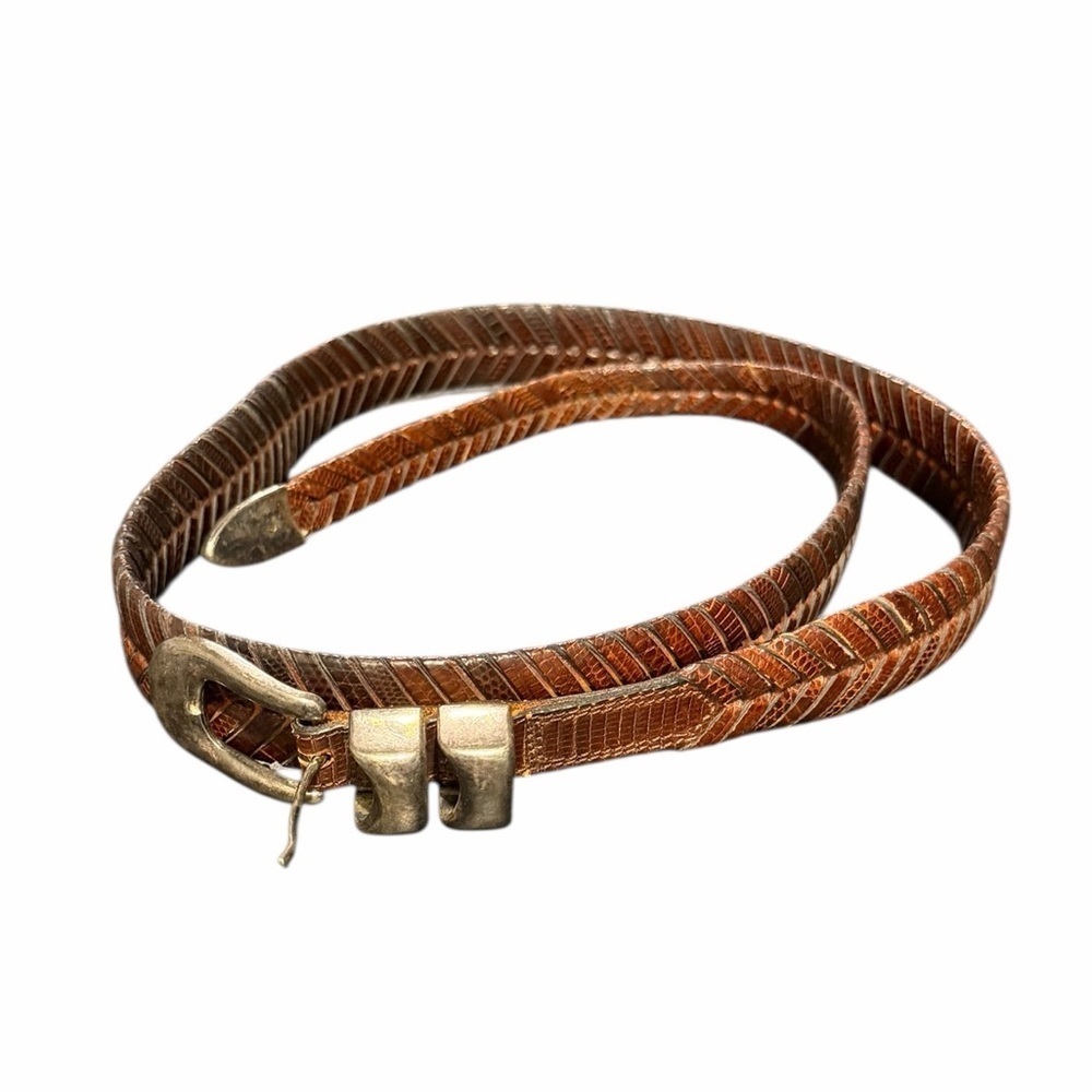 Cale Lizard Skin Braided Belt Spain Vintage Large Silver Buckle